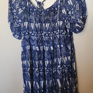 Geometric Blue and White Dress